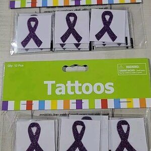 Cancer Awareness 24 Purple Ribbon Glitter Tattoo stickers 1 1/2" Relay for Life